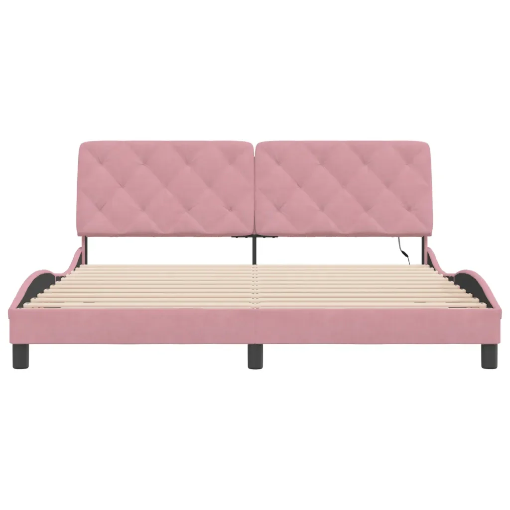 Letto matrimoniale | Letto per adulti | Giroletto con LED senza Materasso Rosa 180x200 cm in Velluto - Image 6