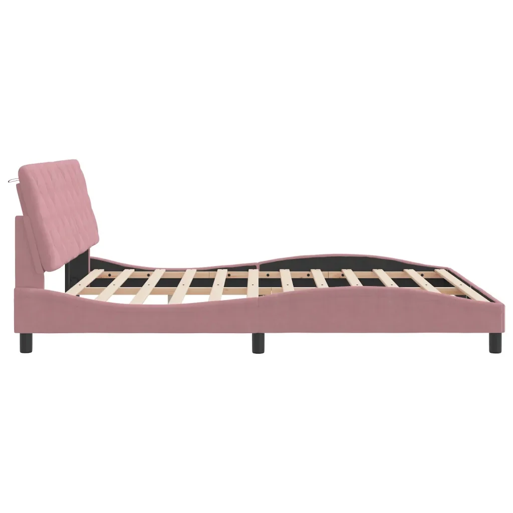 Letto matrimoniale | Letto per adulti | Giroletto con LED senza Materasso Rosa 180x200 cm in Velluto - Image 7