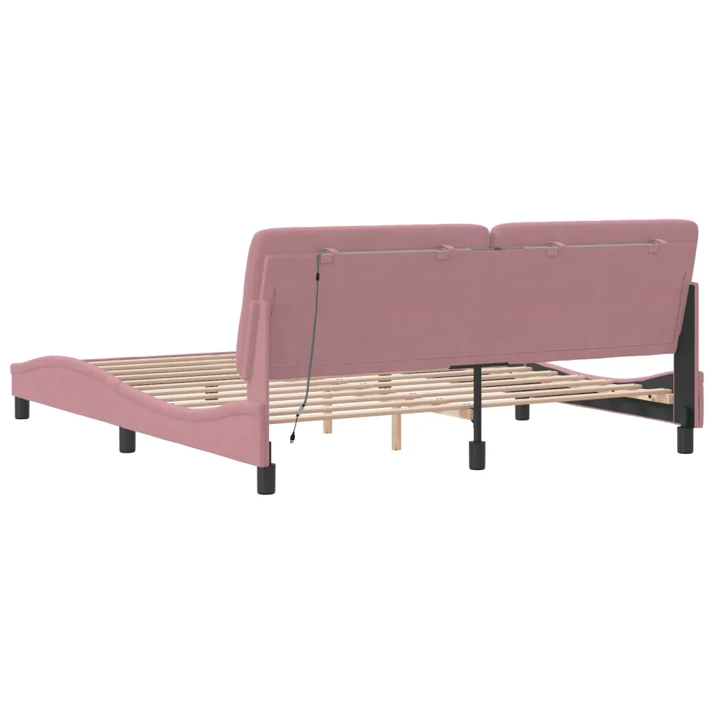 Letto matrimoniale | Letto per adulti | Giroletto con LED senza Materasso Rosa 180x200 cm in Velluto - Image 8