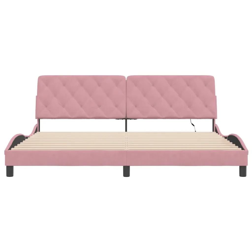 Letto matrimoniale | Letto per adulti | Giroletto con LED senza Materasso Rosa 200x200 cm in Velluto - Image 6