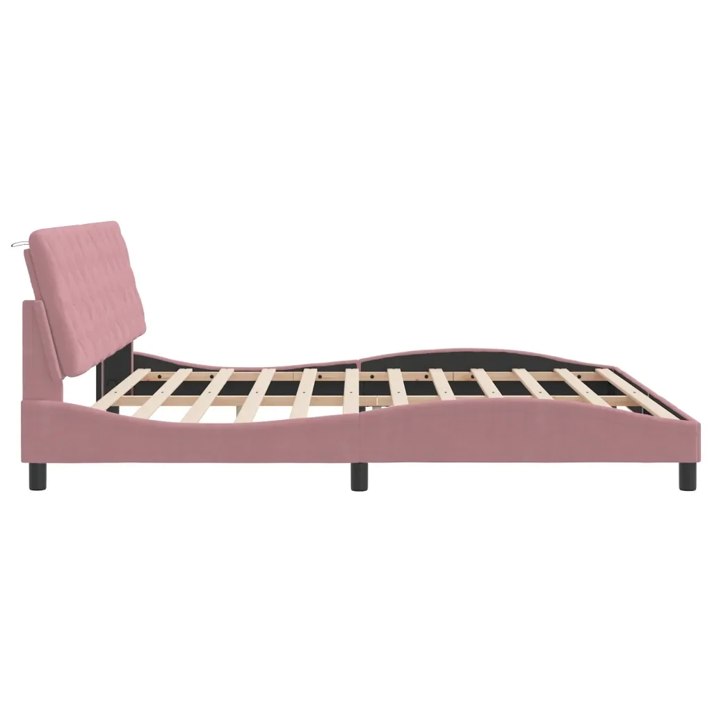 Letto matrimoniale | Letto per adulti | Giroletto con LED senza Materasso Rosa 200x200 cm in Velluto - Image 7
