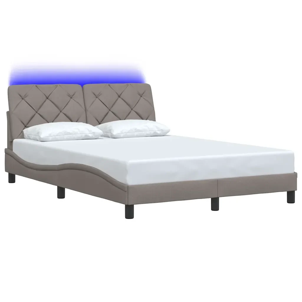 Letto matrimoniale | Letto per adulti | Giroletto con LED senza Materasso Tortora 120x200 cm Tessuto - Image 3