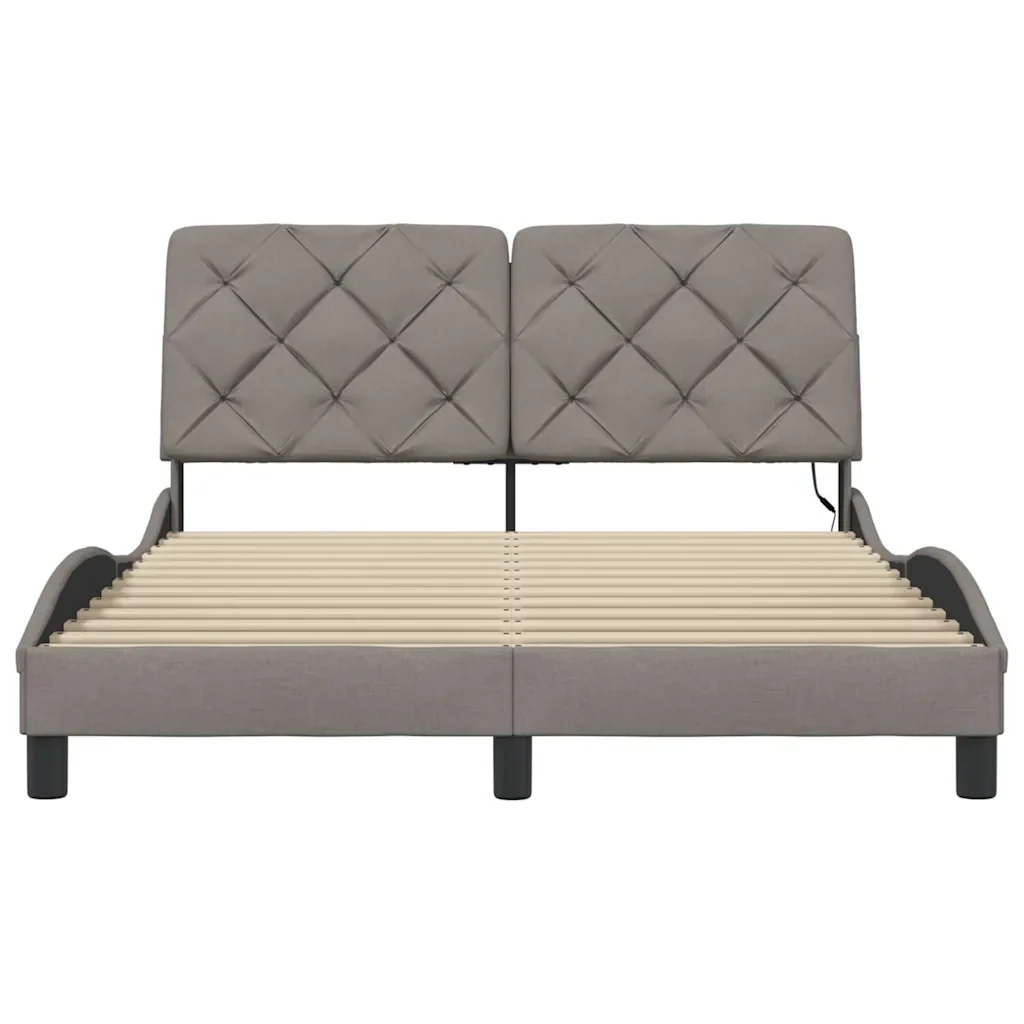 Letto matrimoniale | Letto per adulti | Giroletto con LED senza Materasso Tortora 140x190 cm in Tessuto - Image 5