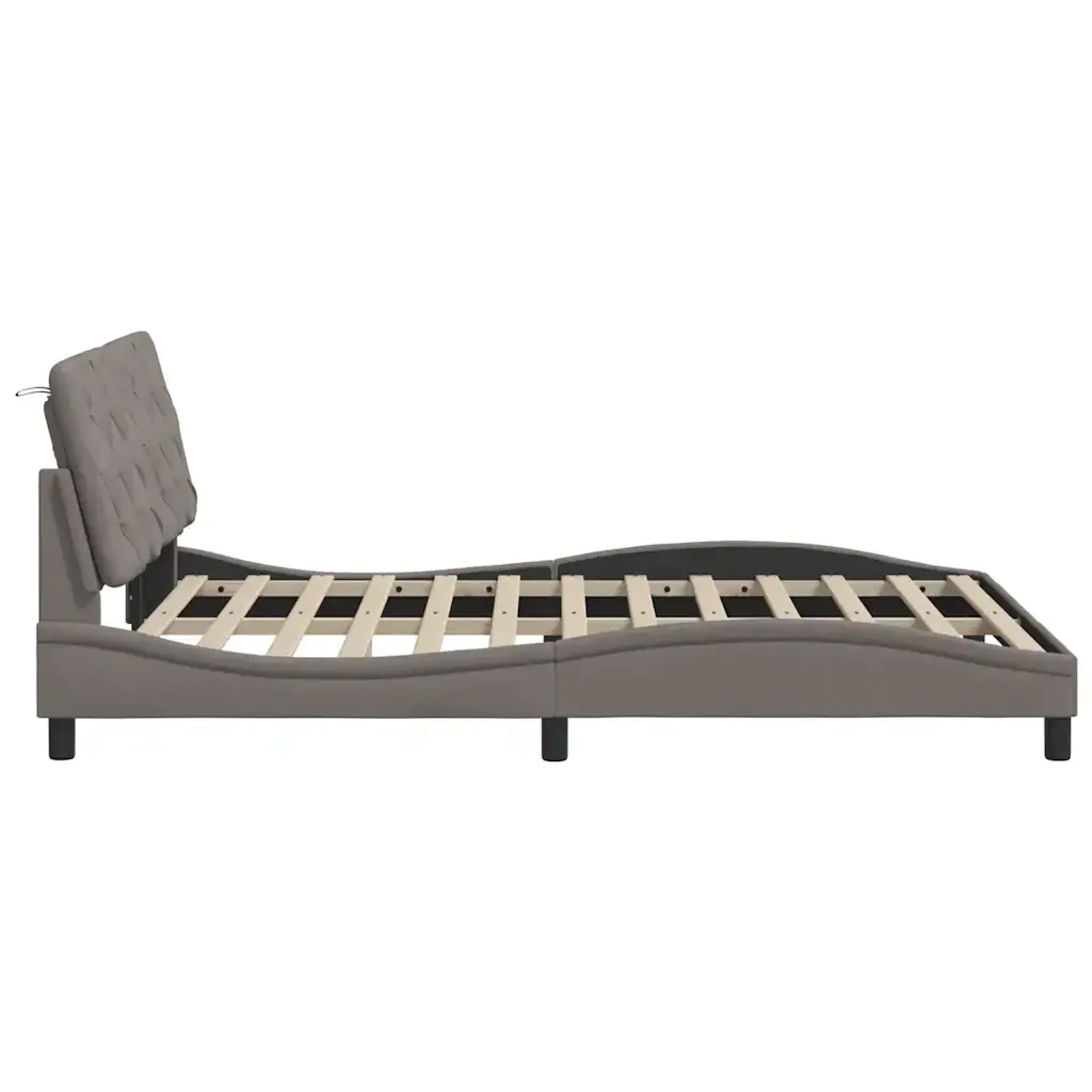 Letto matrimoniale | Letto per adulti | Giroletto con LED senza Materasso Tortora 140x190 cm in Tessuto - Image 8