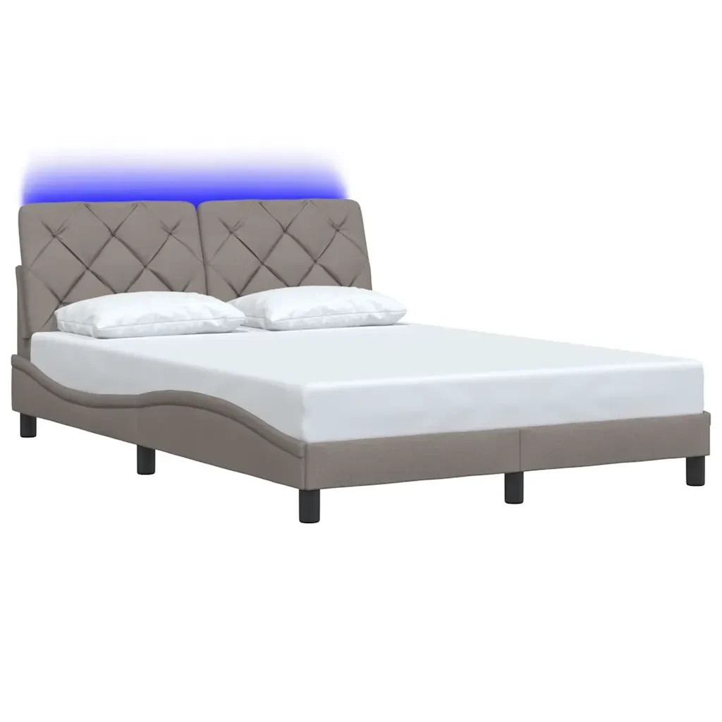 Letto matrimoniale | Letto per adulti | Giroletto con LED senza Materasso Tortora 140x200 cm in Tessuto - Image 3