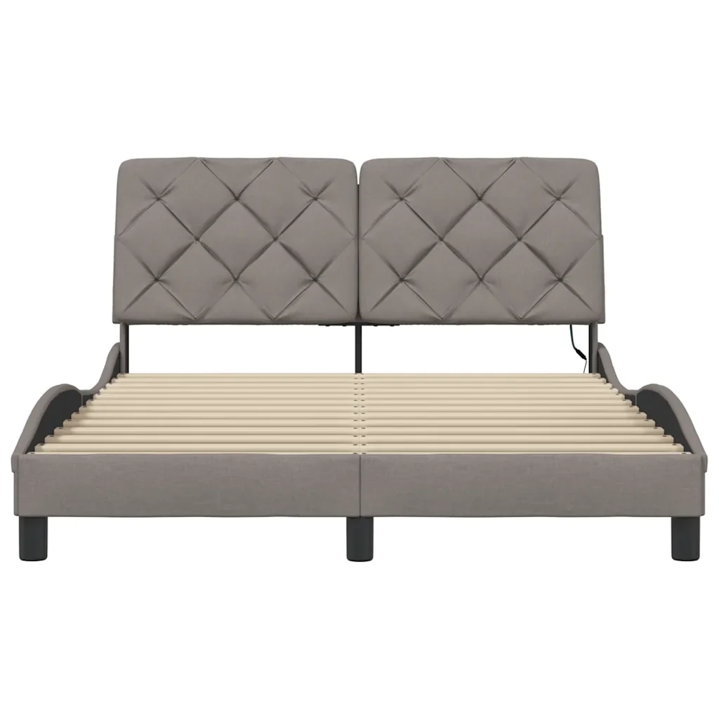 Letto matrimoniale | Letto per adulti | Giroletto con LED senza Materasso Tortora 140x200 cm in Tessuto - Image 6