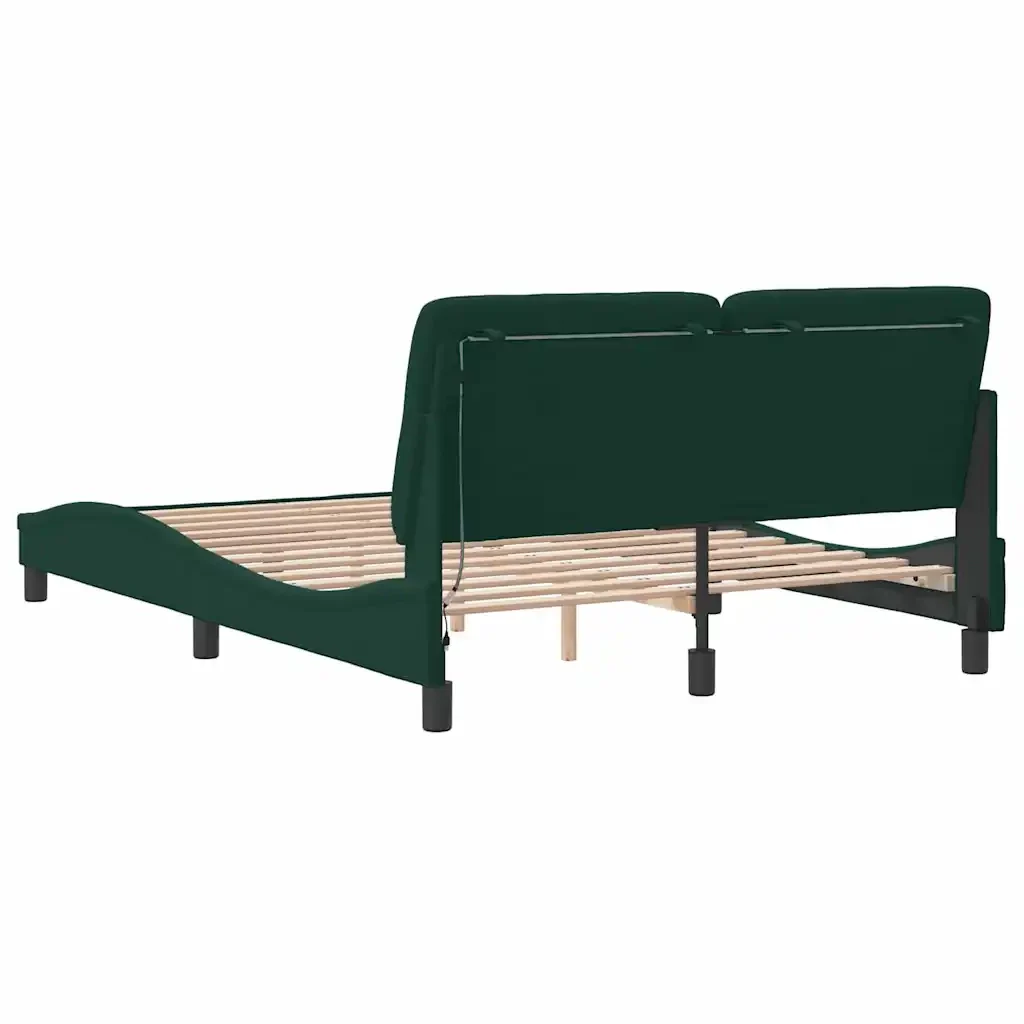 Letto matrimoniale | Letto per adulti | Giroletto con LED senza Materasso Verde Scuro 140x190 cm in Velluto - Image 8