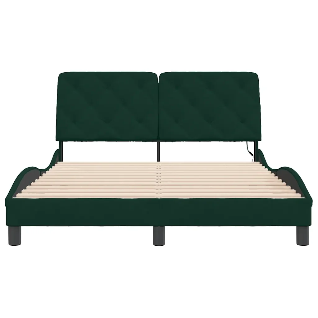 Letto matrimoniale | Letto per adulti | Giroletto con LED senza Materasso Verde Scuro 140x200 cm in Velluto - Image 6