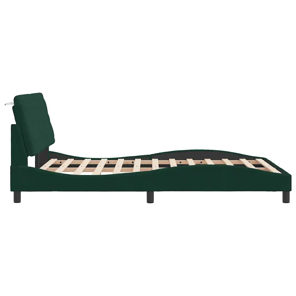 Letto matrimoniale | Letto per adulti | Giroletto con LED senza Materasso Verde Scuro 140x200 cm in Velluto - Image 7