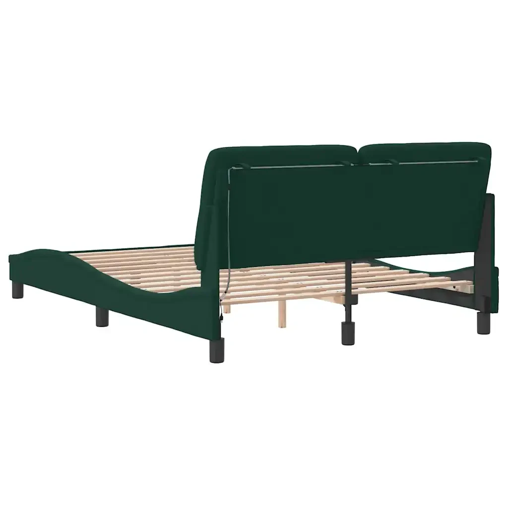 Letto matrimoniale | Letto per adulti | Giroletto con LED senza Materasso Verde Scuro 140x200 cm in Velluto - Image 8
