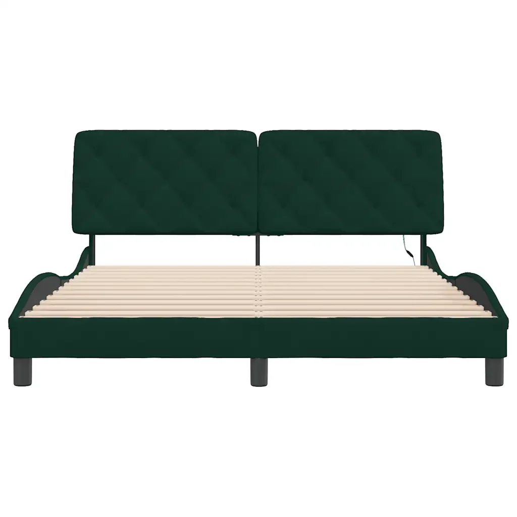 Letto matrimoniale | Letto per adulti | Giroletto con LED senza Materasso Verde Scuro 160x200 cm in Velluto - Image 6