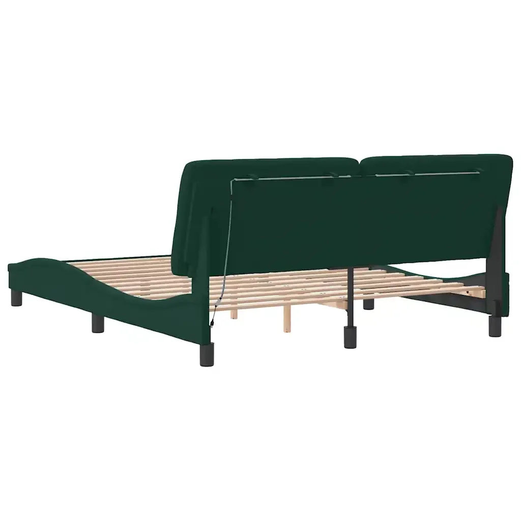Letto matrimoniale | Letto per adulti | Giroletto con LED senza Materasso Verde Scuro 160x200 cm in Velluto - Image 8
