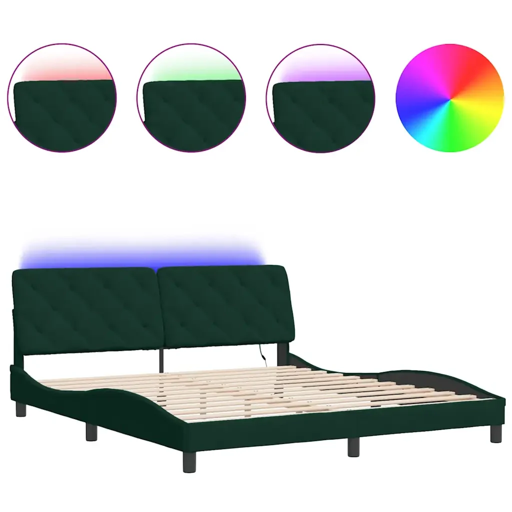 Letto matrimoniale | Letto per adulti | Giroletto con LED senza Materasso Verde Scuro 180x200 cm in Velluto