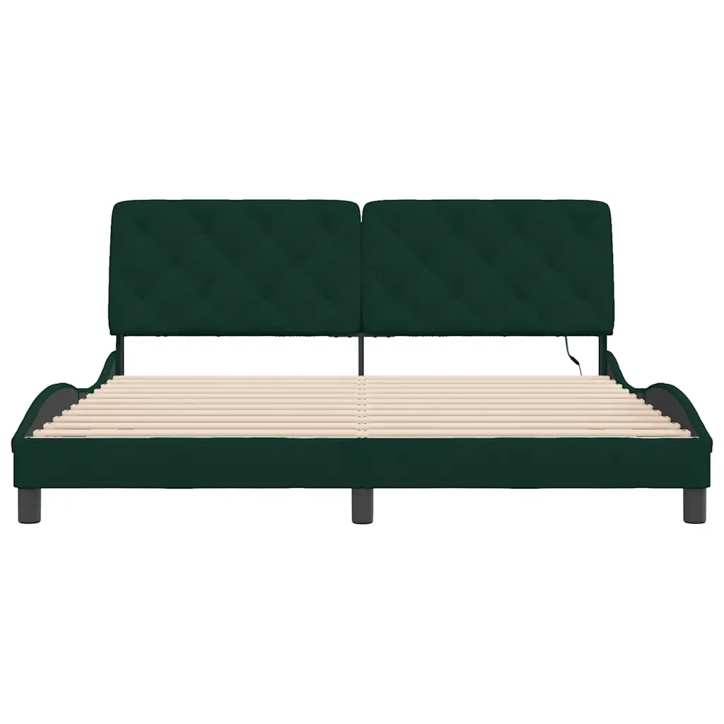 Letto matrimoniale | Letto per adulti | Giroletto con LED senza Materasso Verde Scuro 180x200 cm in Velluto - Image 6