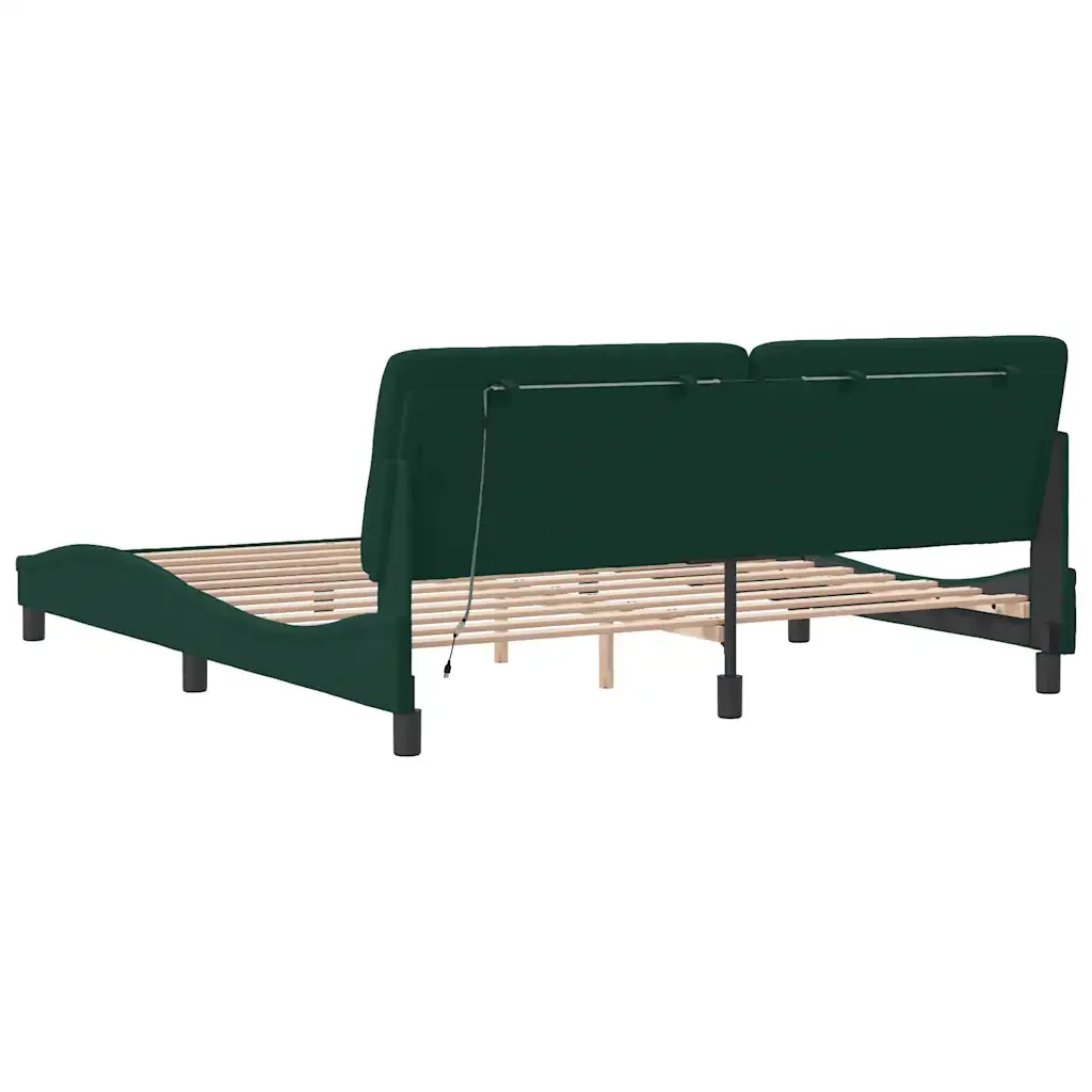 Letto matrimoniale | Letto per adulti | Giroletto con LED senza Materasso Verde Scuro 180x200 cm in Velluto - Image 8
