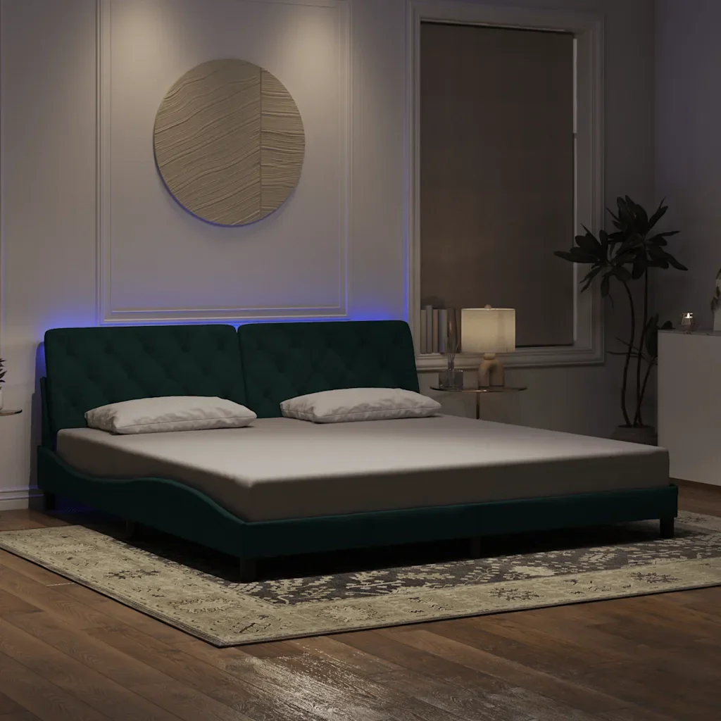 Letto matrimoniale | Letto per adulti | Giroletto con LED senza Materasso Verde Scuro 200x200 cm in Velluto - Image 2