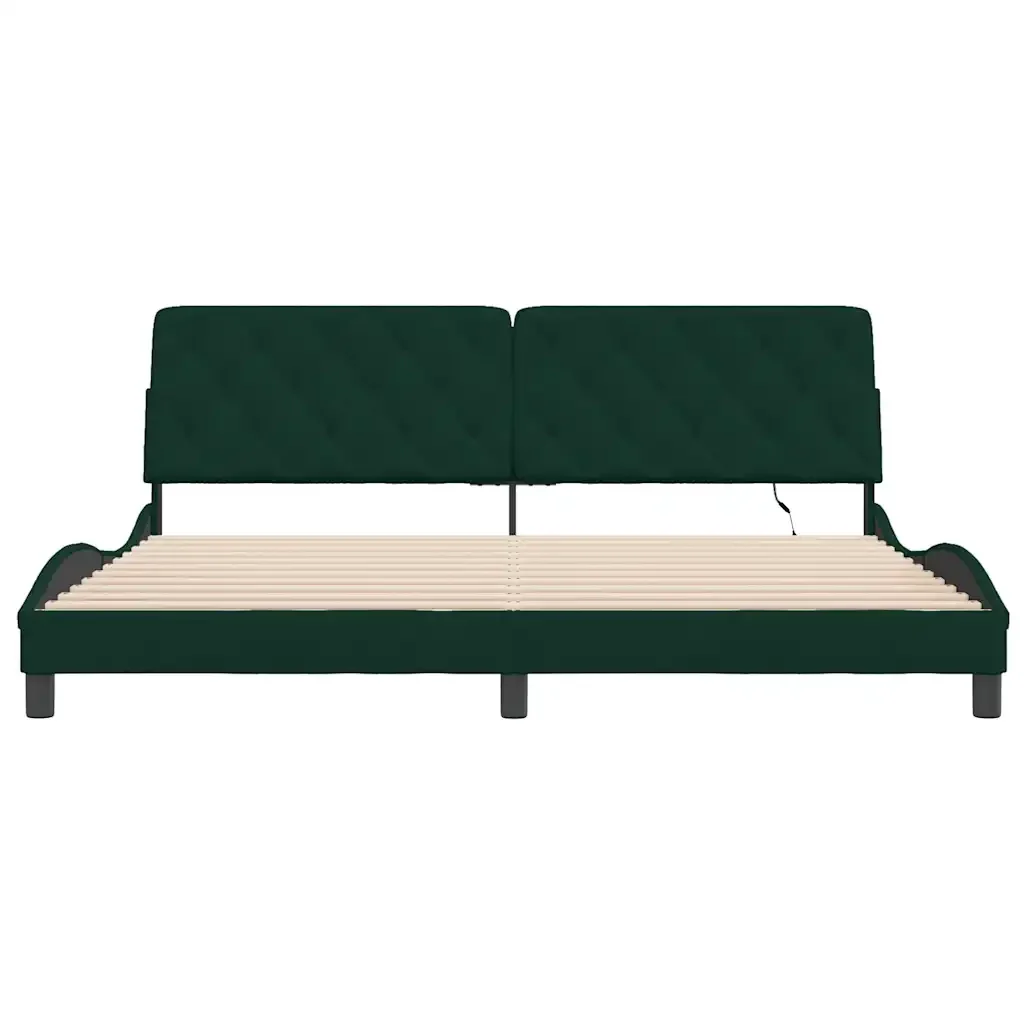 Letto matrimoniale | Letto per adulti | Giroletto con LED senza Materasso Verde Scuro 200x200 cm in Velluto - Image 6