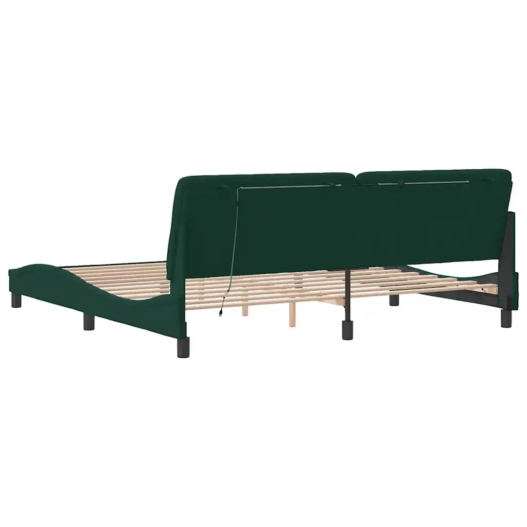 Letto matrimoniale | Letto per adulti | Giroletto con LED senza Materasso Verde Scuro 200x200 cm in Velluto - Image 8