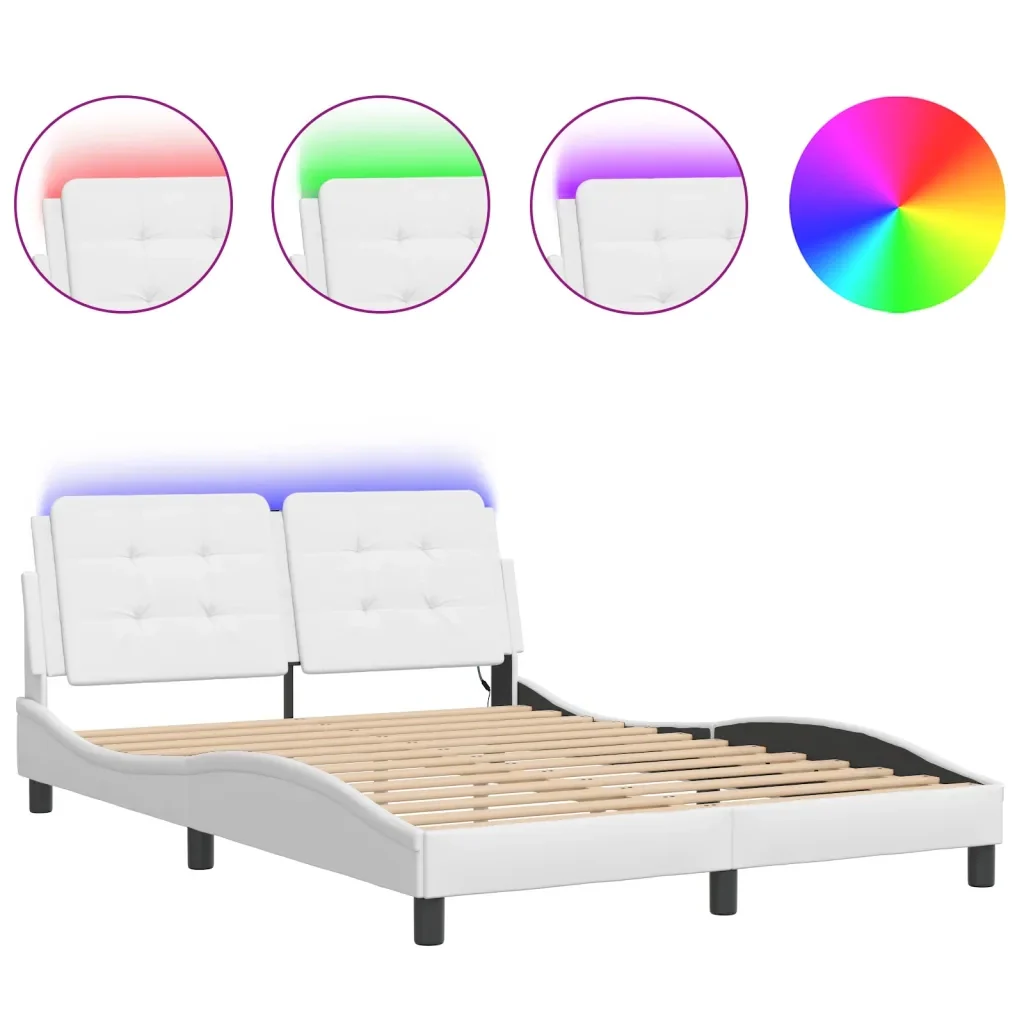 Letto matrimoniale | Letto per adulti | Giroletto con LED senza Materasso Zadar Bianco 120x200 cm