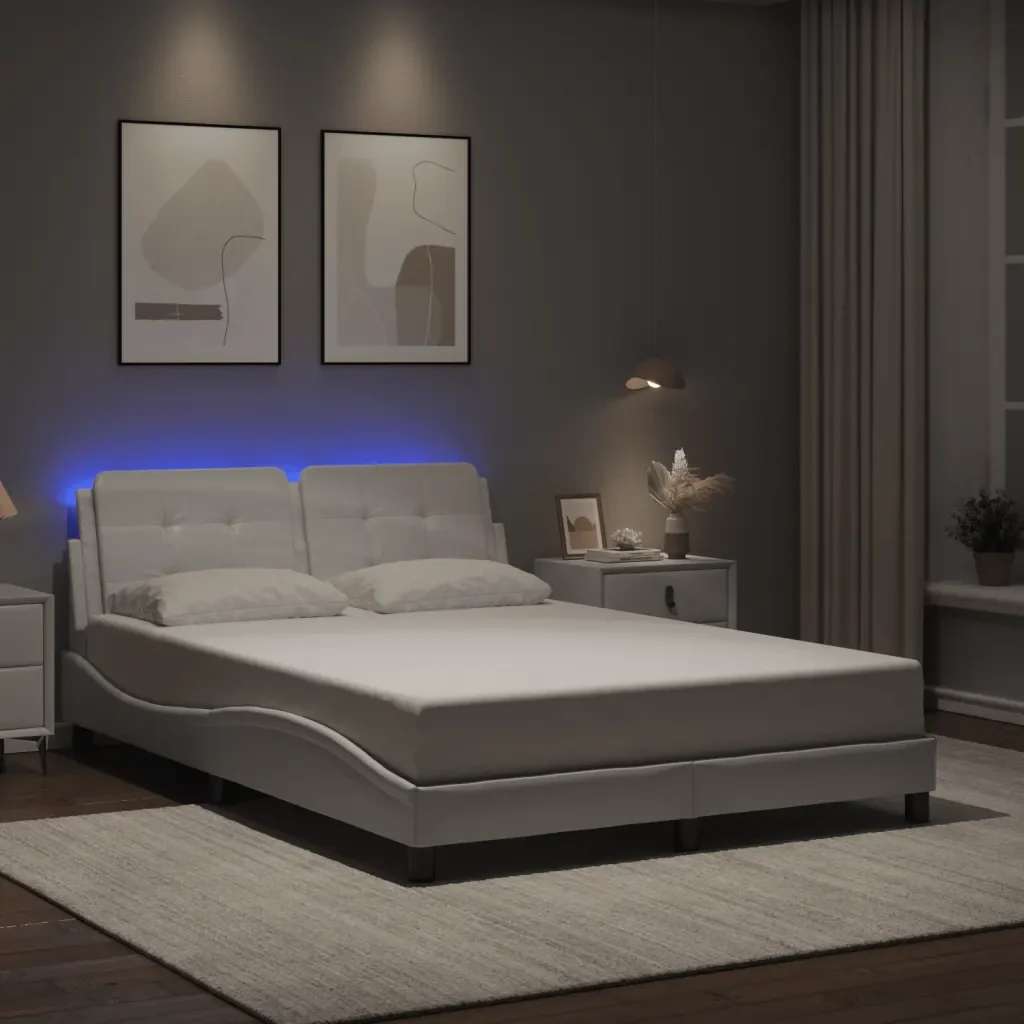 Letto matrimoniale | Letto per adulti | Giroletto con LED senza Materasso Zadar Bianco 120x200 cm - Image 2