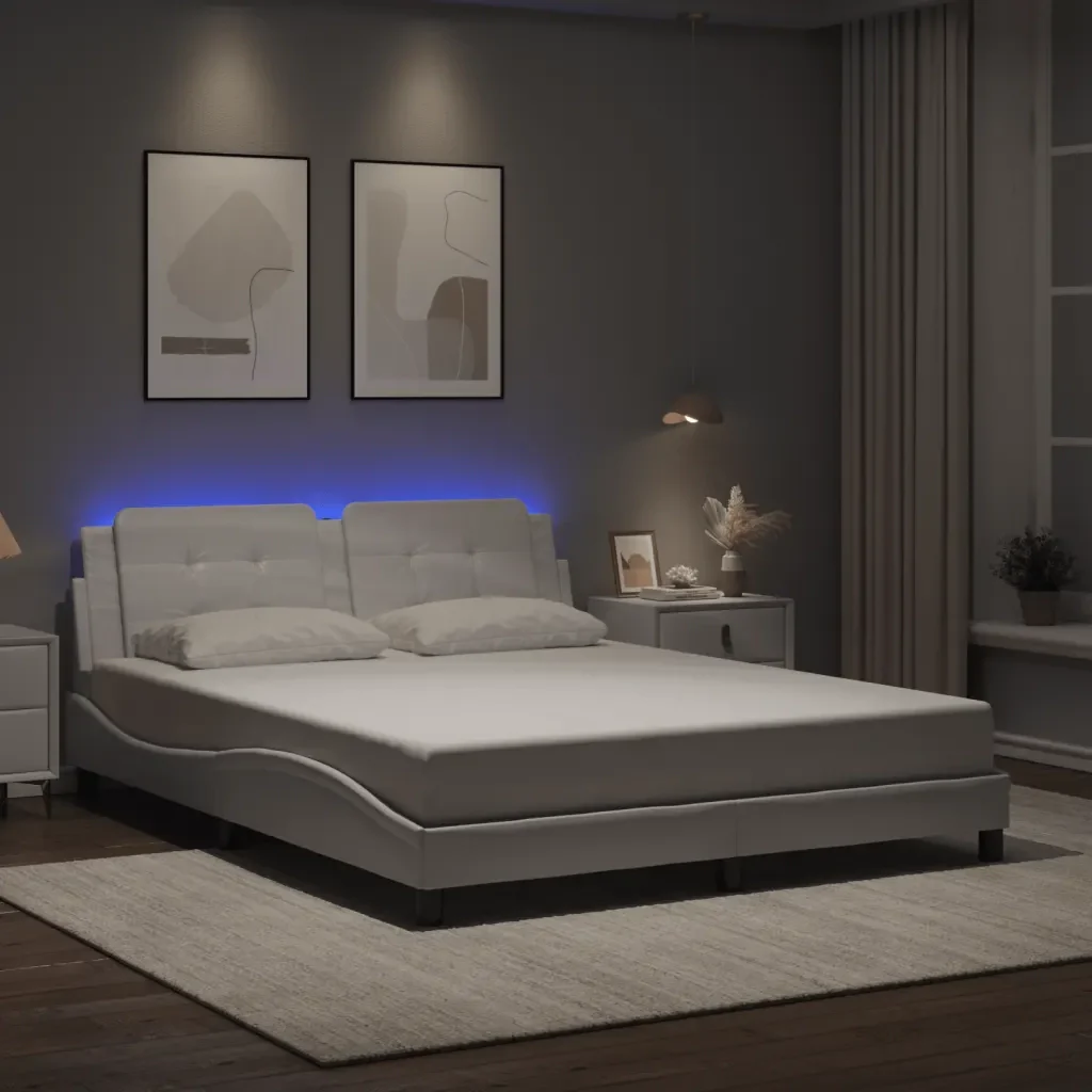 Letto matrimoniale | Letto per adulti | Giroletto con LED senza Materasso Zadar Bianco 160x200 cm - Image 2