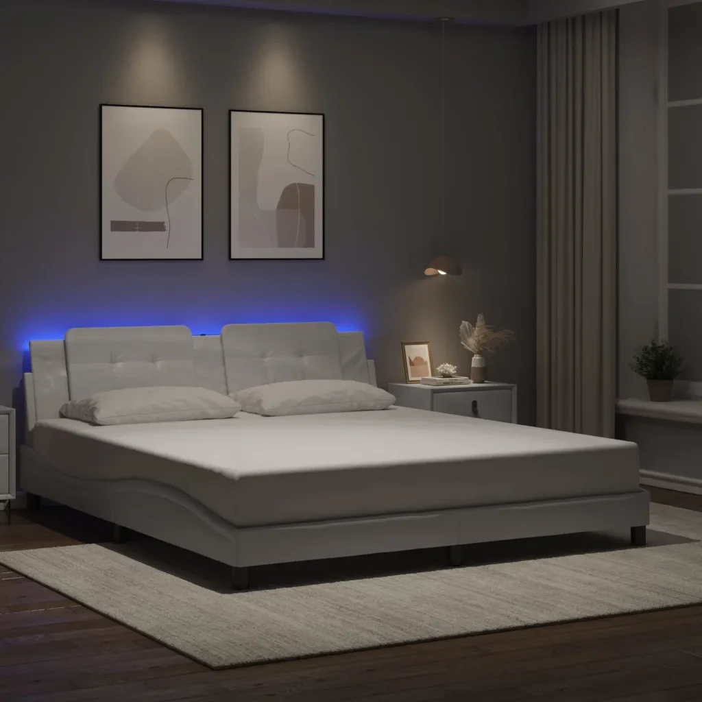 Letto matrimoniale | Letto per adulti | Giroletto con LED senza Materasso Zadar Bianco 180x200 cm - Image 2