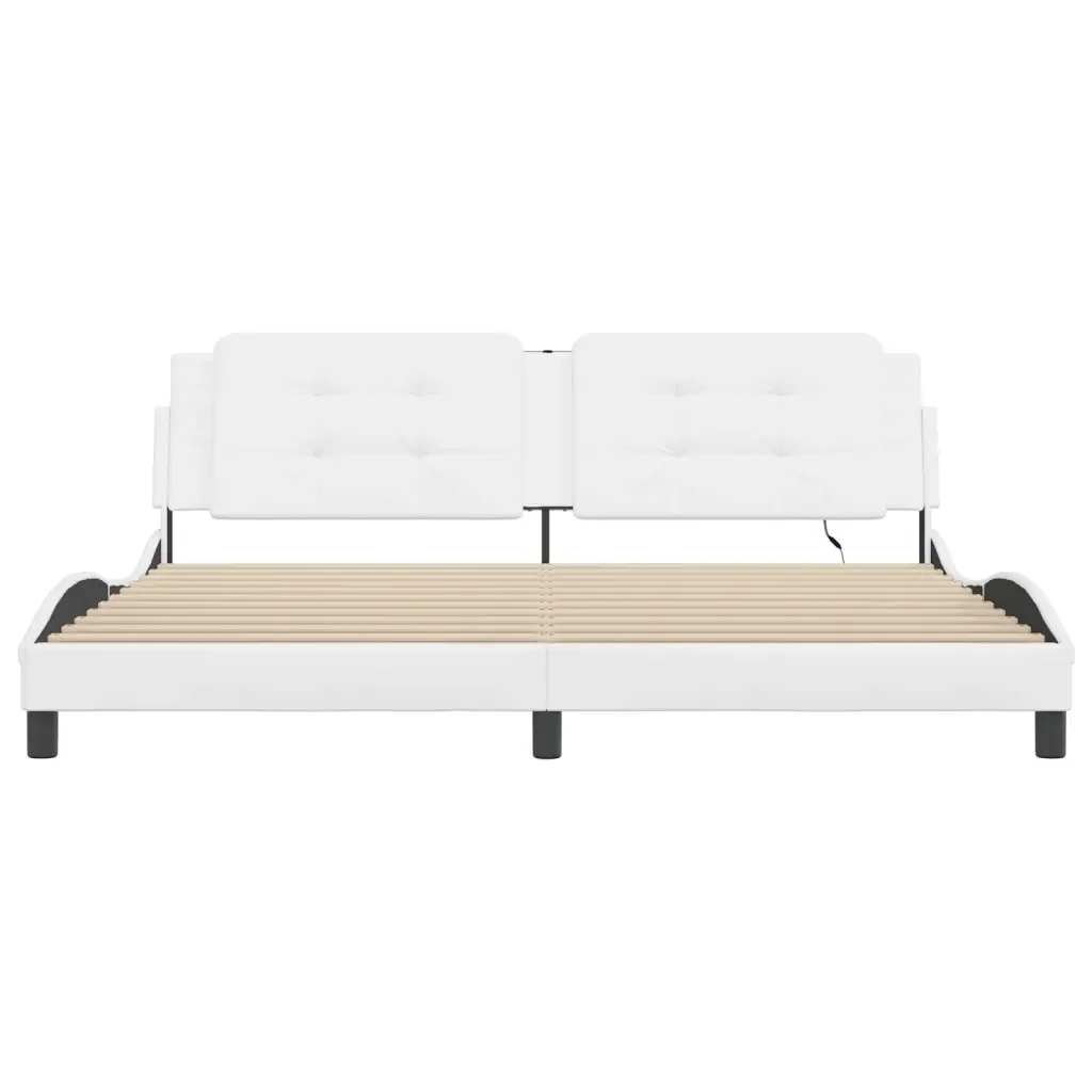 Letto matrimoniale | Letto per adulti | Giroletto con LED senza Materasso Zadar Bianco 200x200 cm - Image 6