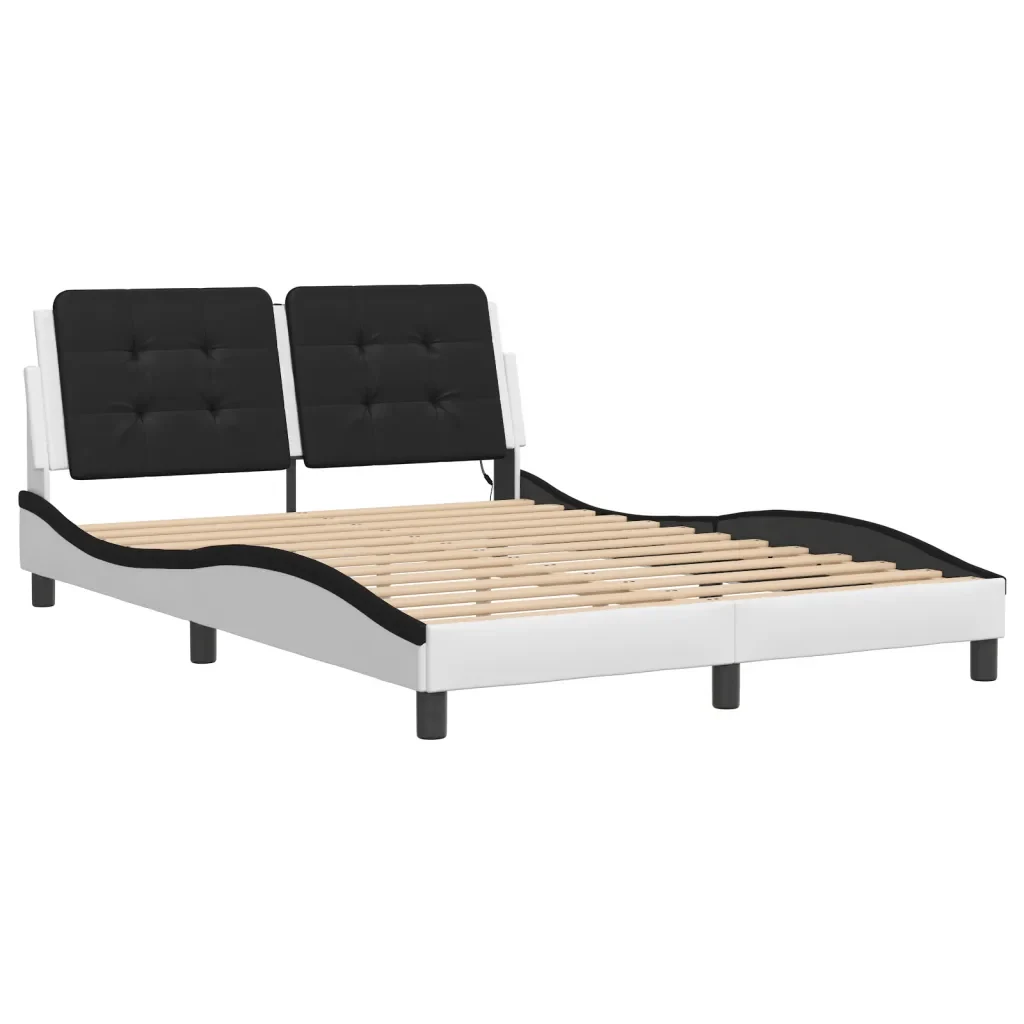 Letto matrimoniale | Letto per adulti | Giroletto con LED senza Materasso Zadar Bianco e Nero 140x190 cm - Image 3
