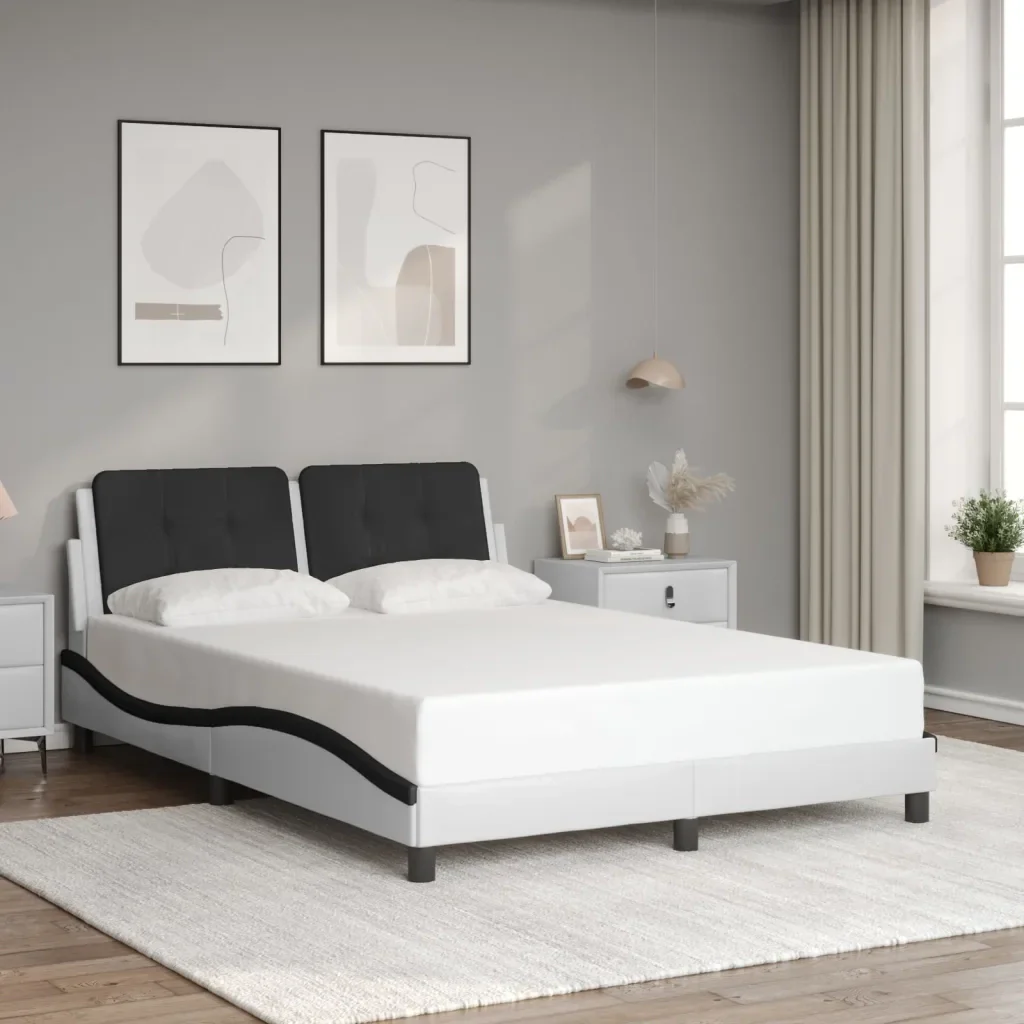 Letto matrimoniale | Letto per adulti | Giroletto con LED senza Materasso Zadar Bianco e Nero 140x190 cm - Image 5