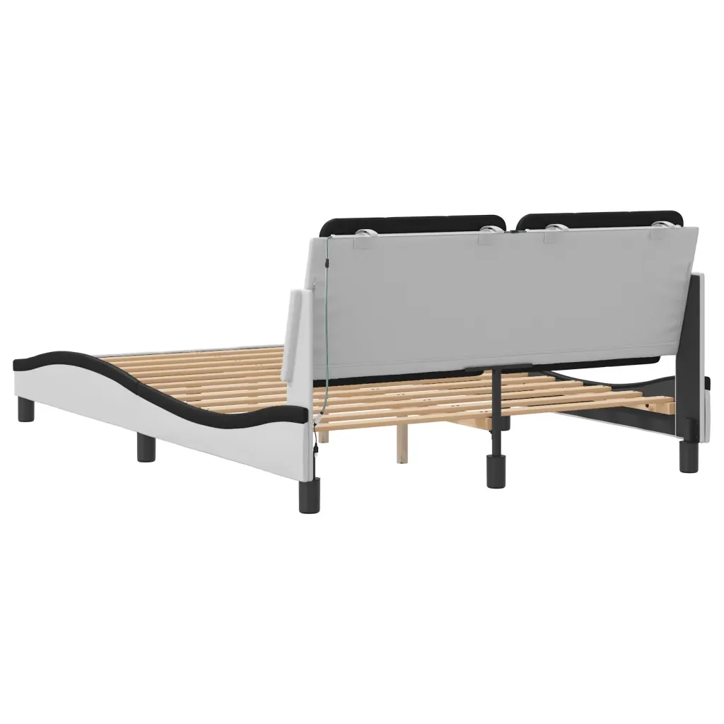 Letto matrimoniale | Letto per adulti | Giroletto con LED senza Materasso Zadar Bianco e Nero 140x190 cm - Image 9