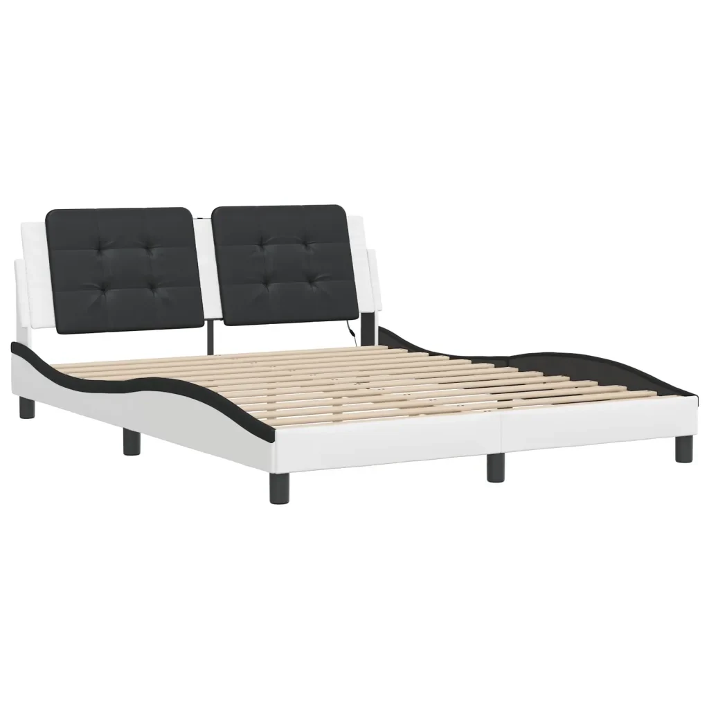 Letto matrimoniale | Letto per adulti | Giroletto con LED senza Materasso Zadar Bianco e Nero 160x200 cm - Image 4