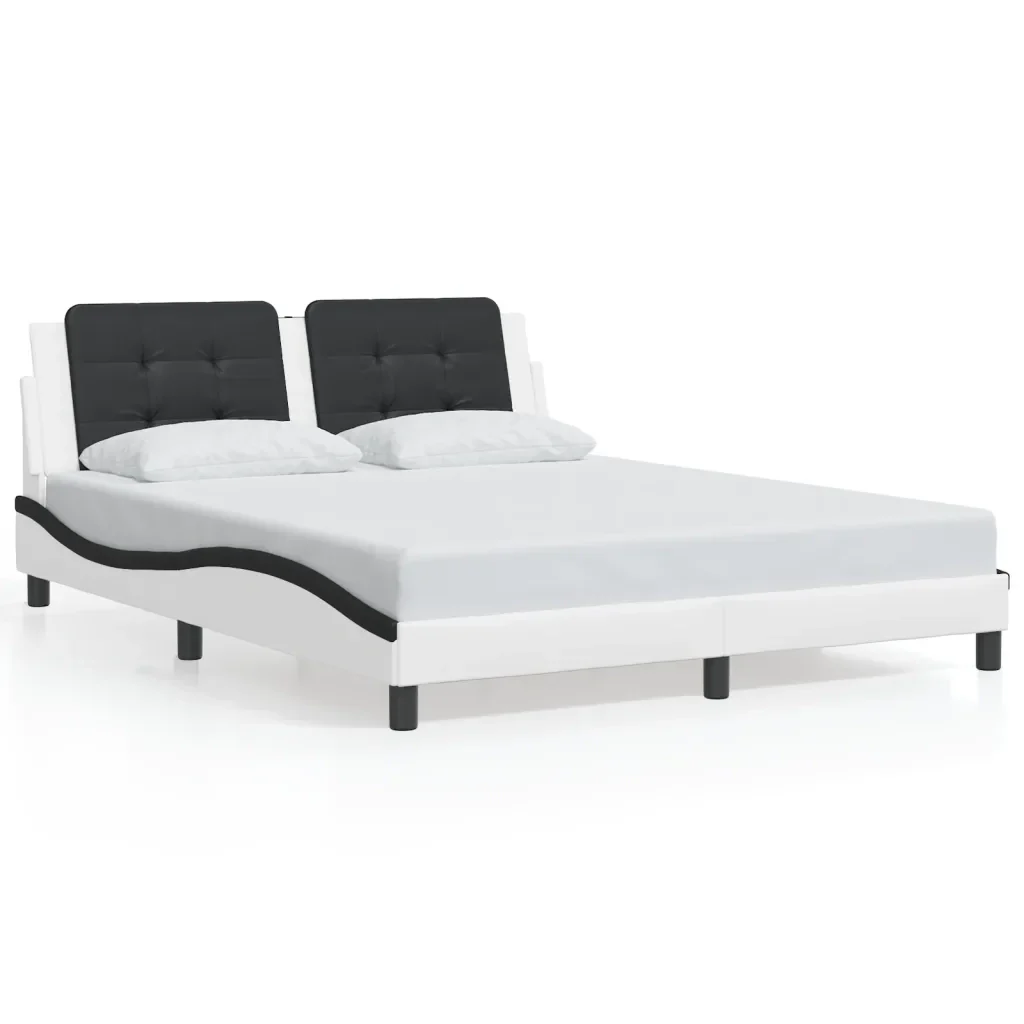 Letto matrimoniale | Letto per adulti | Giroletto con LED senza Materasso Zadar Bianco e Nero 160x200 cm - Image 5