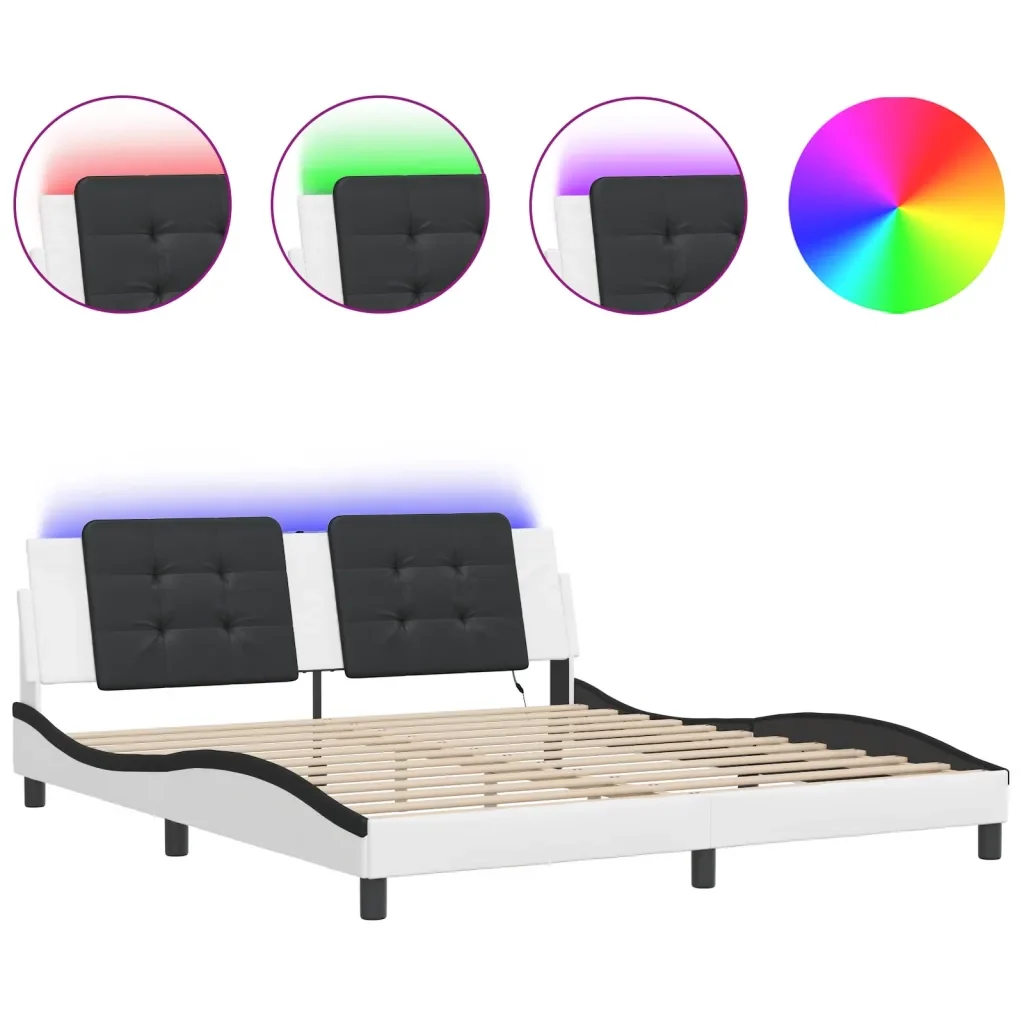 Letto matrimoniale | Letto per adulti | Giroletto con LED senza Materasso Zadar Bianco e Nero 180x200 cm