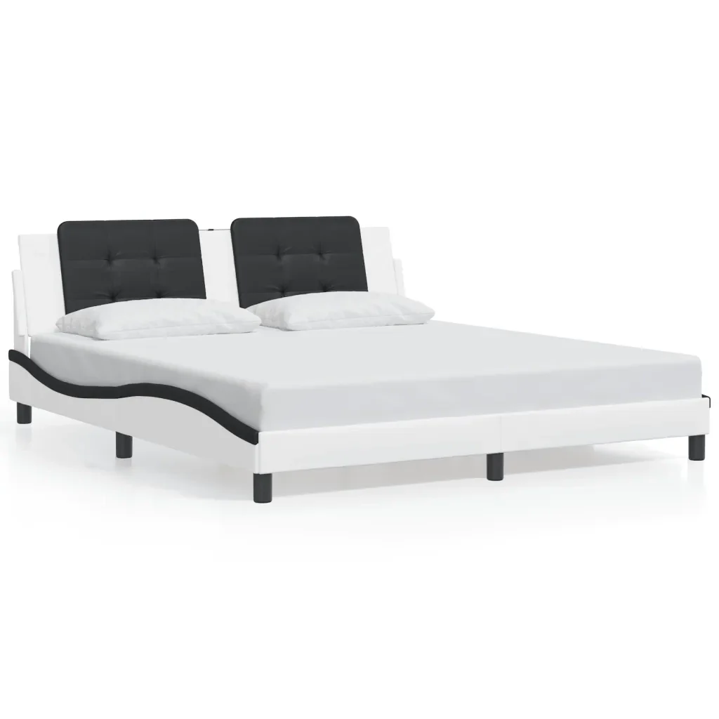 Letto matrimoniale | Letto per adulti | Giroletto con LED senza Materasso Zadar Bianco e Nero 180x200 cm - Image 5