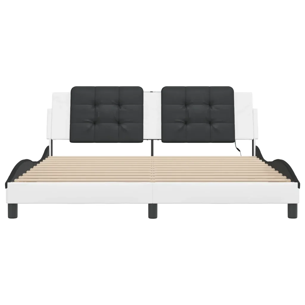 Letto matrimoniale | Letto per adulti | Giroletto con LED senza Materasso Zadar Bianco e Nero 180x200 cm - Image 6