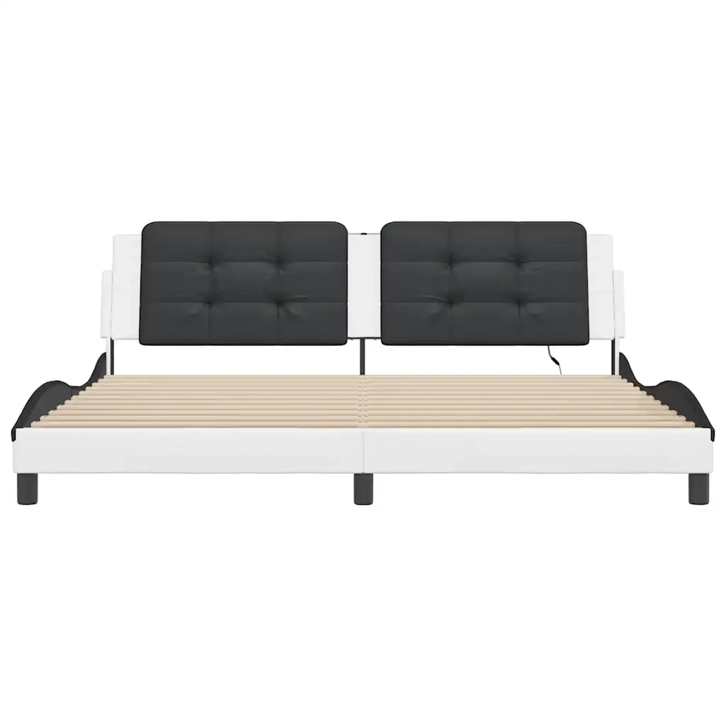 Letto matrimoniale | Letto per adulti | Giroletto con LED senza Materasso Zadar Bianco e Nero 200x200 cm - Image 6