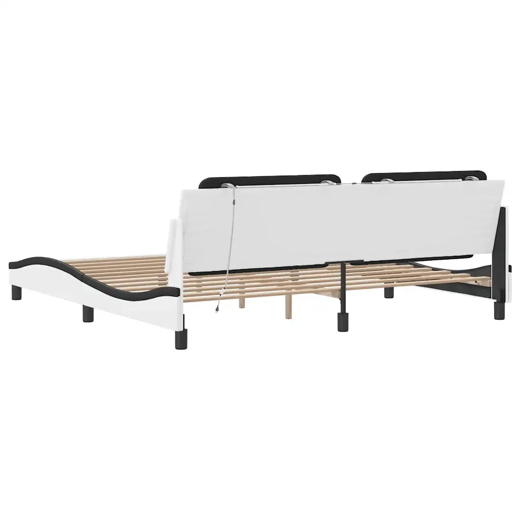 Letto matrimoniale | Letto per adulti | Giroletto con LED senza Materasso Zadar Bianco e Nero 200x200 cm - Image 9