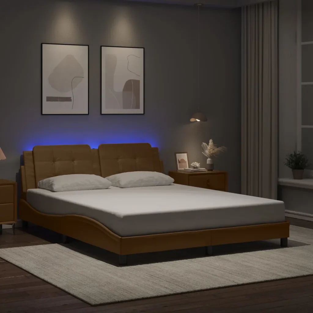 Letto matrimoniale | Letto per adulti | Giroletto con LED senza Materasso Zadar Cappuccino 160x200 cm - Image 2