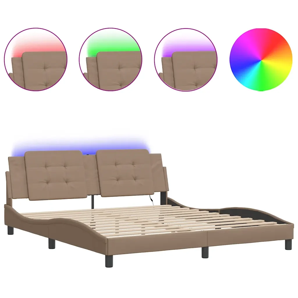 Letto matrimoniale | Letto per adulti | Giroletto con LED senza Materasso Zadar Cappuccino 180x200 cm