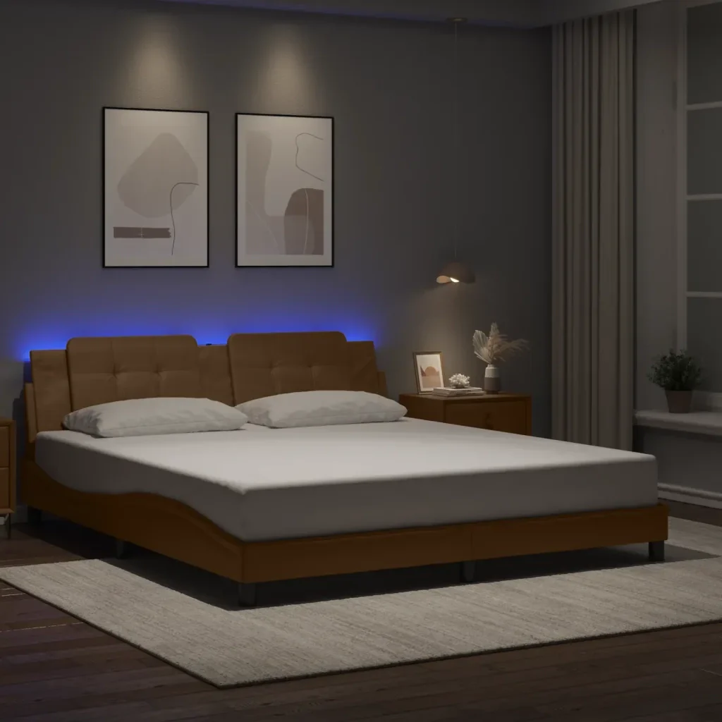 Letto matrimoniale | Letto per adulti | Giroletto con LED senza Materasso Zadar Cappuccino 180x200 cm - Image 2
