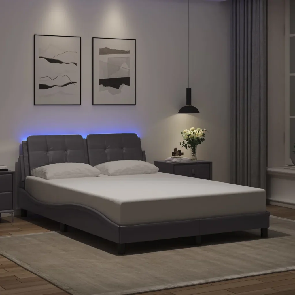 Letto matrimoniale | Letto per adulti | Giroletto con LED senza Materasso Zadar Grigio 140x190 cm - Image 2