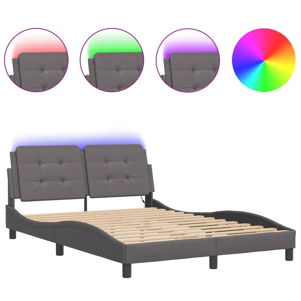 Letto matrimoniale | Letto per adulti | Giroletto con LED senza Materasso Zadar Grigio 140x200 cm