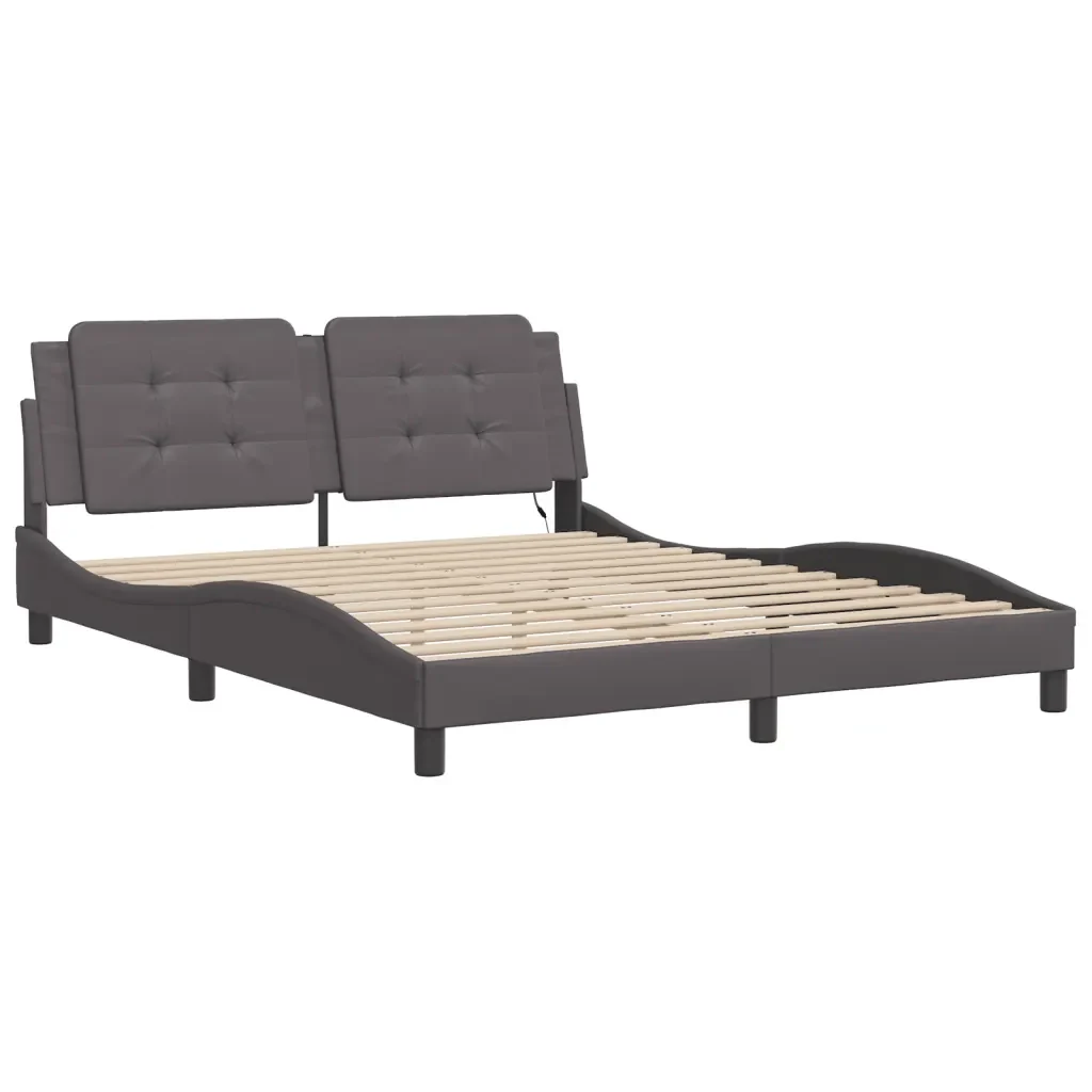 Letto matrimoniale | Letto per adulti | Giroletto con LED senza Materasso Zadar Grigio 160x200 cm - Image 4