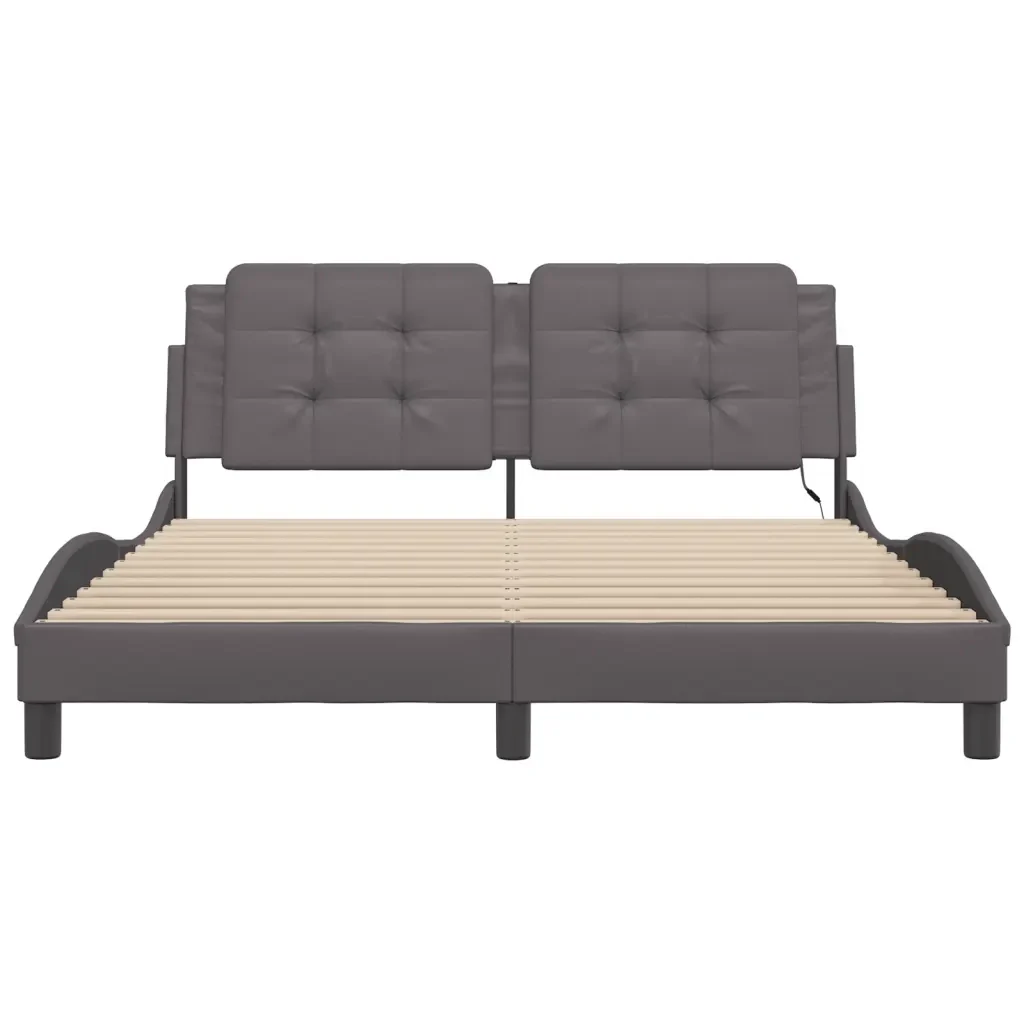 Letto matrimoniale | Letto per adulti | Giroletto con LED senza Materasso Zadar Grigio 160x200 cm - Image 6