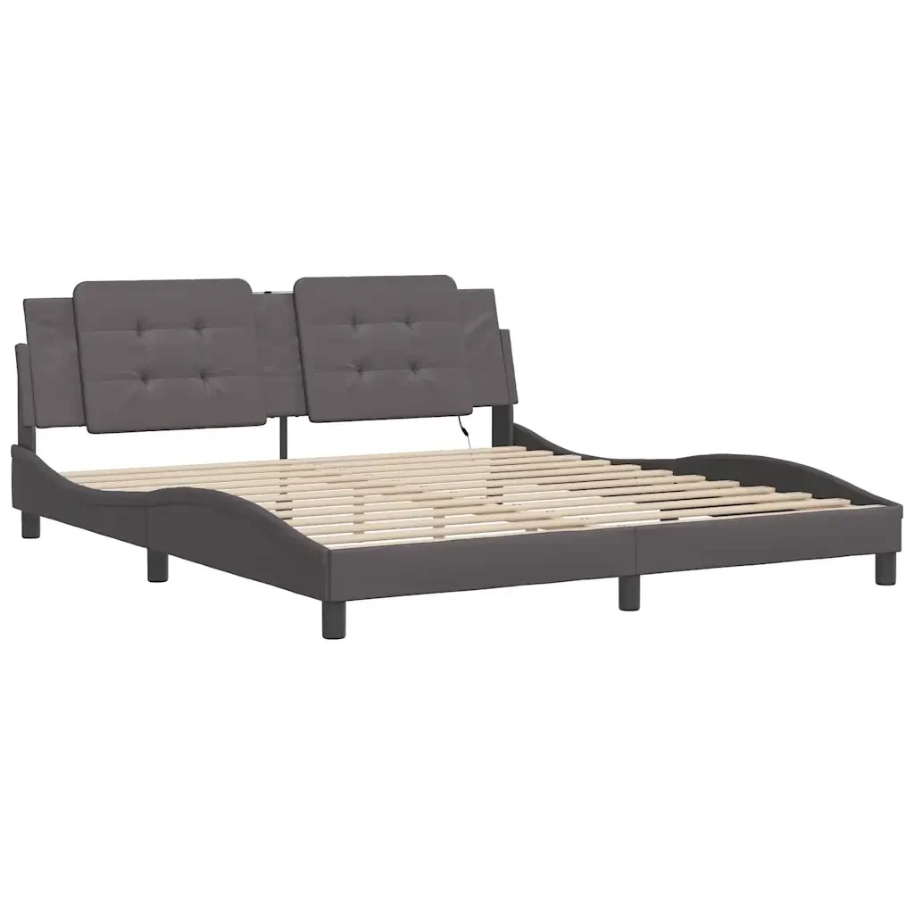 Letto matrimoniale | Letto per adulti | Giroletto con LED senza Materasso Zadar Grigio 180x200 cm - Image 4