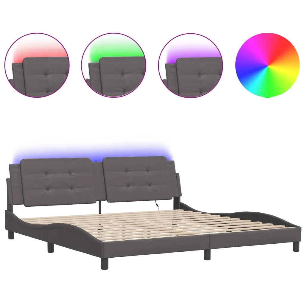 Letto matrimoniale | Letto per adulti | Giroletto con LED senza Materasso Zadar Grigio 200x200 cm