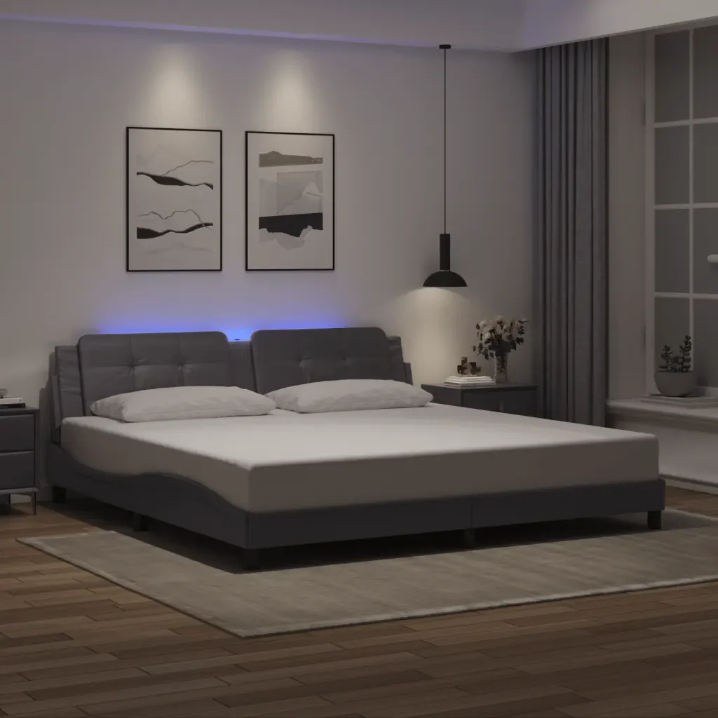 Letto matrimoniale | Letto per adulti | Giroletto con LED senza Materasso Zadar Grigio 200x200 cm - Image 2