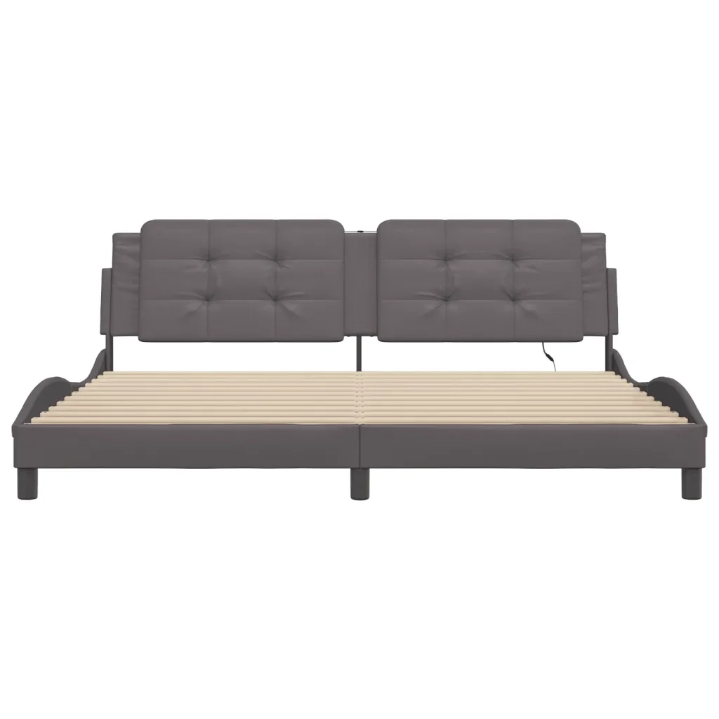 Letto matrimoniale | Letto per adulti | Giroletto con LED senza Materasso Zadar Grigio 200x200 cm - Image 6