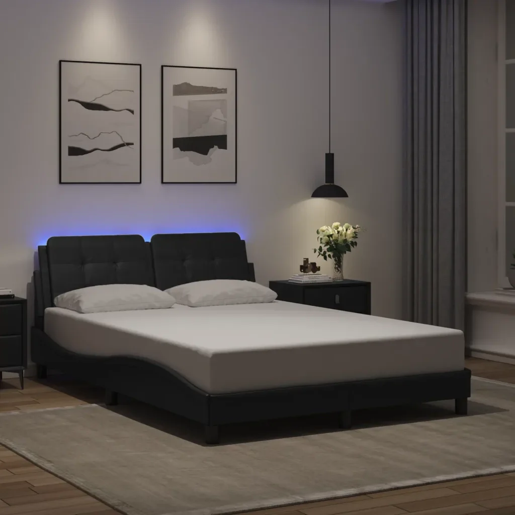 Letto matrimoniale | Letto per adulti | Giroletto con LED senza Materasso Zadar Nero 120x200 cm - Image 2