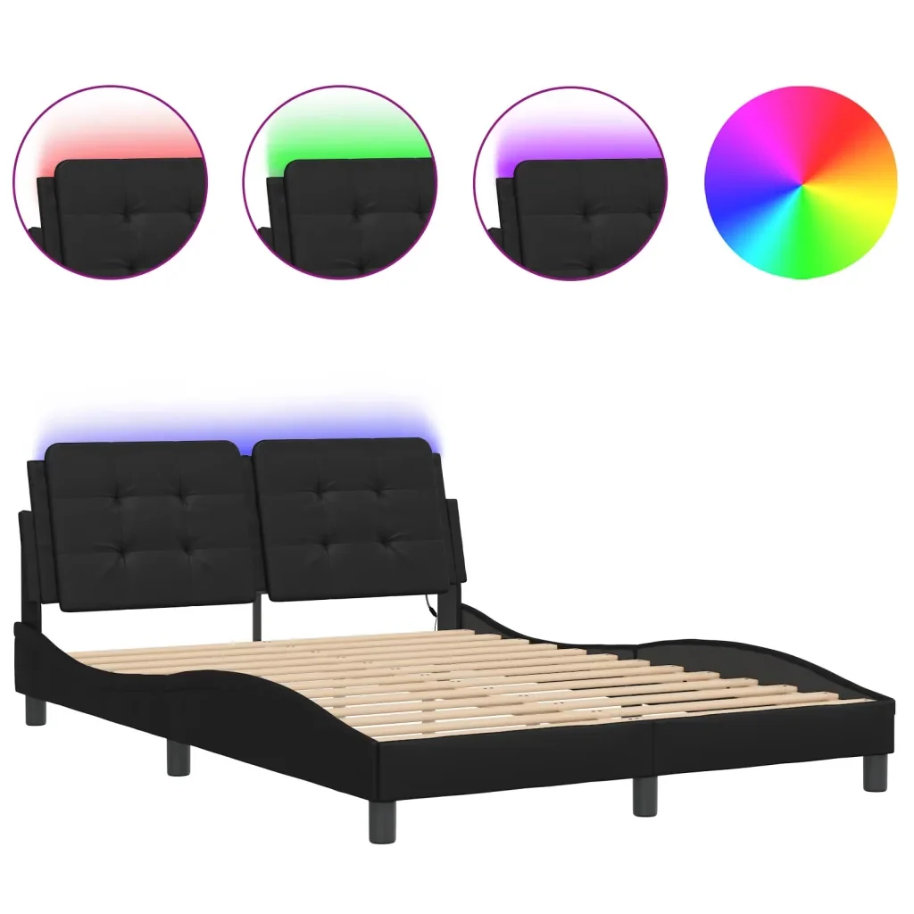 Letto matrimoniale | Letto per adulti | Giroletto con LED senza Materasso Zadar Nero 140x190 cm